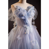 Vintage Ball Gown Strapless Tulle Blue Sweet 16 Dresses HZ1024