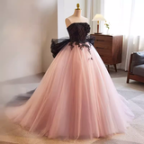 Vintage Ball Gown Strapless Tulle White Pink Sweet 16 Dresses HZ1024