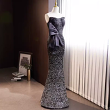 Luxury Mermaid Strapless Long Sequin Black Prom Dress HZ1024