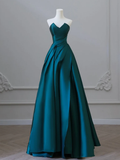 A-Line Satin Dark Green Long Prom Dress HZ1024
