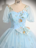 Vintage Ball Gown Blue Lace Long Sweet 16 Dress HZ1024