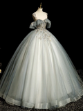 Vintage Ball Gown Tulle Sequin Lace Long Evening Dress Sweet 16 Dress HZ1024