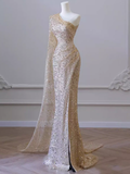 Mermaid One Shoulder Sequin Long Prom Dress HZ1024