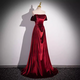 Simple A line Strapless Velvet Burgundy Long Prom Dress HZ1024