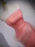 Sparkly Mermaid Strapless Pink Long Prom Dress HZ1024