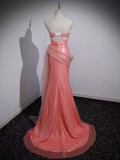 Sparkly Mermaid Strapless Pink Long Prom Dress HZ1024