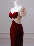 Mermaid Short Sleeves Burgundy Long Prom Dress HZ1024