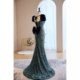 Mermaid Short Sleeves Green Sequin Long Prom Dress HZ1024