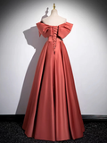 A-Line Off Shoulder Off Shoulder Satin Long Prom Dress HZ1024