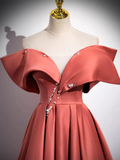 A-Line Off Shoulder Off Shoulder Satin Long Prom Dress HZ1024