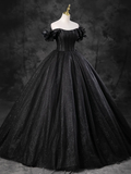 Ball Gown Off Shoulder Tulle Black Long Sweet 16 Dress HZ1024