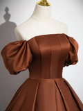 Simple A line Satin Brown Long Prom Dress HZ1024