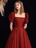 A-Line Organza Burgundy Long Prom Dress HZ1024
