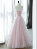 A-Line Pink Organza Long Prom Dress HZ1024