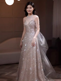 Sexy Mermaid Halter Sequin Champagne Long Prom Dress HZ1024