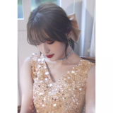 Elegant A line V Neckline Tulle Long Champagne Prom Dress HZ1024