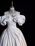 Vintage Ball Gown Strapless White Satin Long Wedding Dresses HZ1024