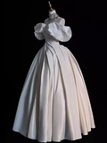 Vintage Ball Gown Strapless White Satin Long Wedding Dresses HZ1024