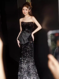 Lovely Mermaid Strapless Black Sequin Long Prom Dress HZ1024