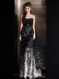Lovely Mermaid Strapless Black Sequin Long Prom Dress HZ1024