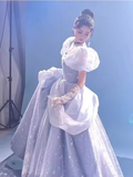 Ball Gown Strapless Blue Lace Long Prom Dress HZ1024