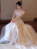 Simple A line Straps Sequin Long Prom Dress HZ1024