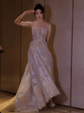Simple A line Straps Sequin Long Prom Dress HZ1024