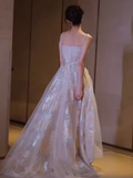 Simple A line Straps Sequin Long Prom Dress HZ1024