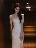 Sexy Mermaid Off The Shoulder Slit Sequin Long Prom Dresses HZ1024