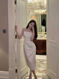 Simple Mermaid Sleeveless Straps White Long Prom Dress HZ1024