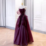 Elegant Ball Gown Strapless Burgundy Organza Long Prom Dress HZ1024
