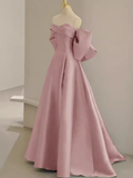 Long Prom Dresses Satin Pink Evening Dress HZ1024