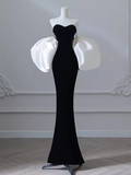 Modest Mermaid Strapless Black Velvet Long Prom Dresses HZ1024