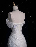 Elegant Mermaid Off The Shoulder Sequin Long White Wedding Dresses HZ1024