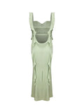 Simple Sheath Straps Sage Green Long Prom Dresses Evening Dress With Ruffles HZ1024
