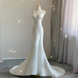 Fairytale White Satin Wedding Dress Mermaid Maxi Dresses for Bride HZ1024