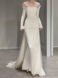 Elegant Mermaid Off shoulder Satin Long Sleeve Wedding Dress HZ1024