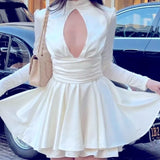 Sexy Ball Gown High Neckline Long Sleeves White Backless Homecoming Dresses 21st Birthday Outfit HZ1024